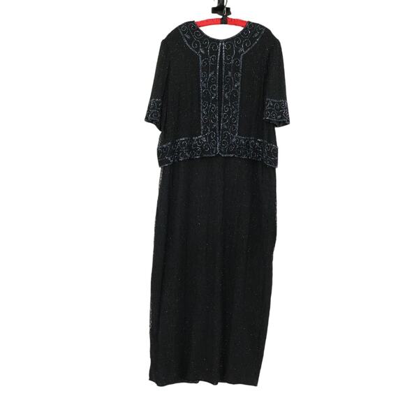 Vtg Black Silk Beaded Evening Dress Art Deco Formal Event Holiday Plus Size 2X - Picture 1 of 16